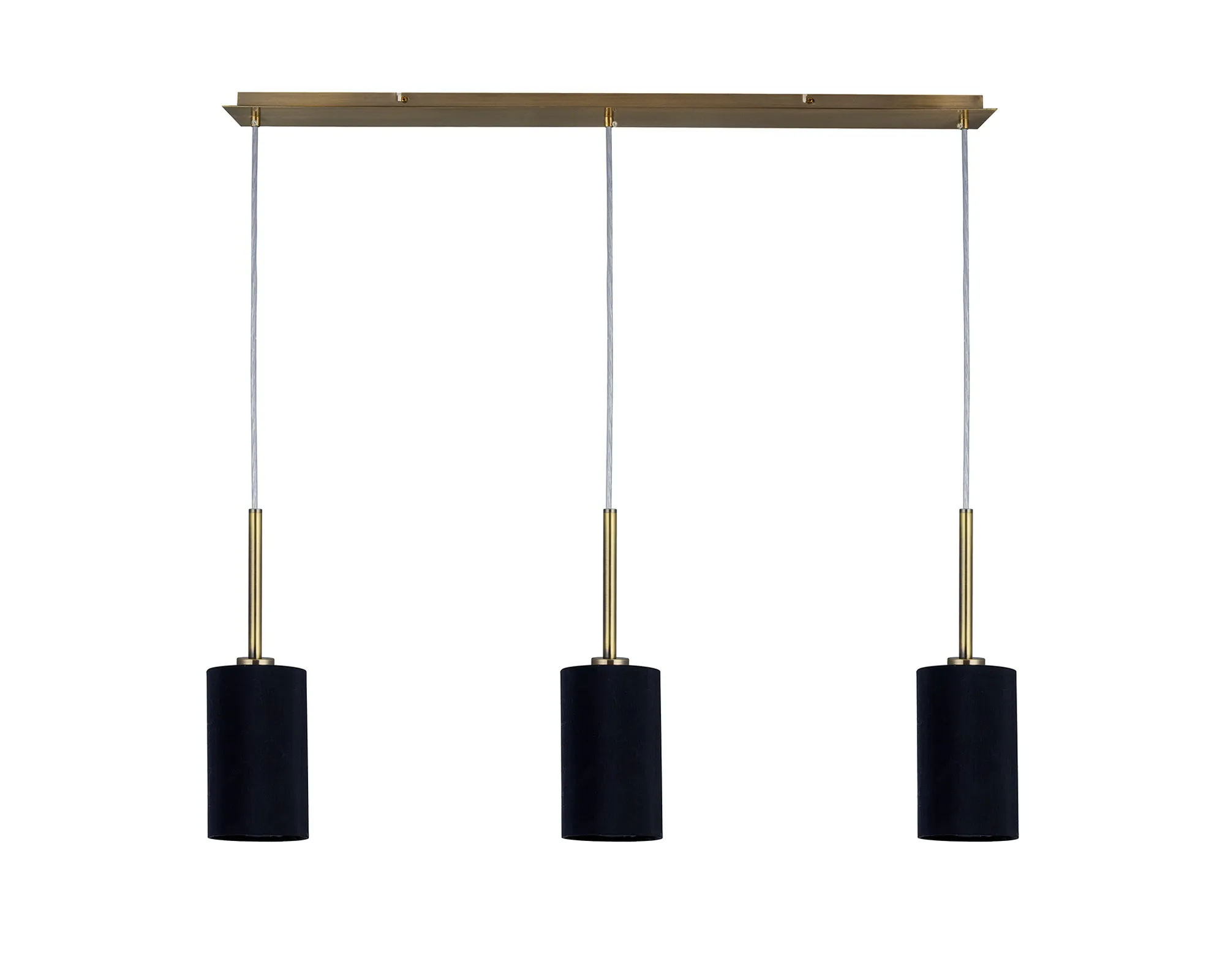 Baymont 12cm Shade 3 Light Pendant Antique Brass, Black/White DK0773  Deco Baymont AB BL